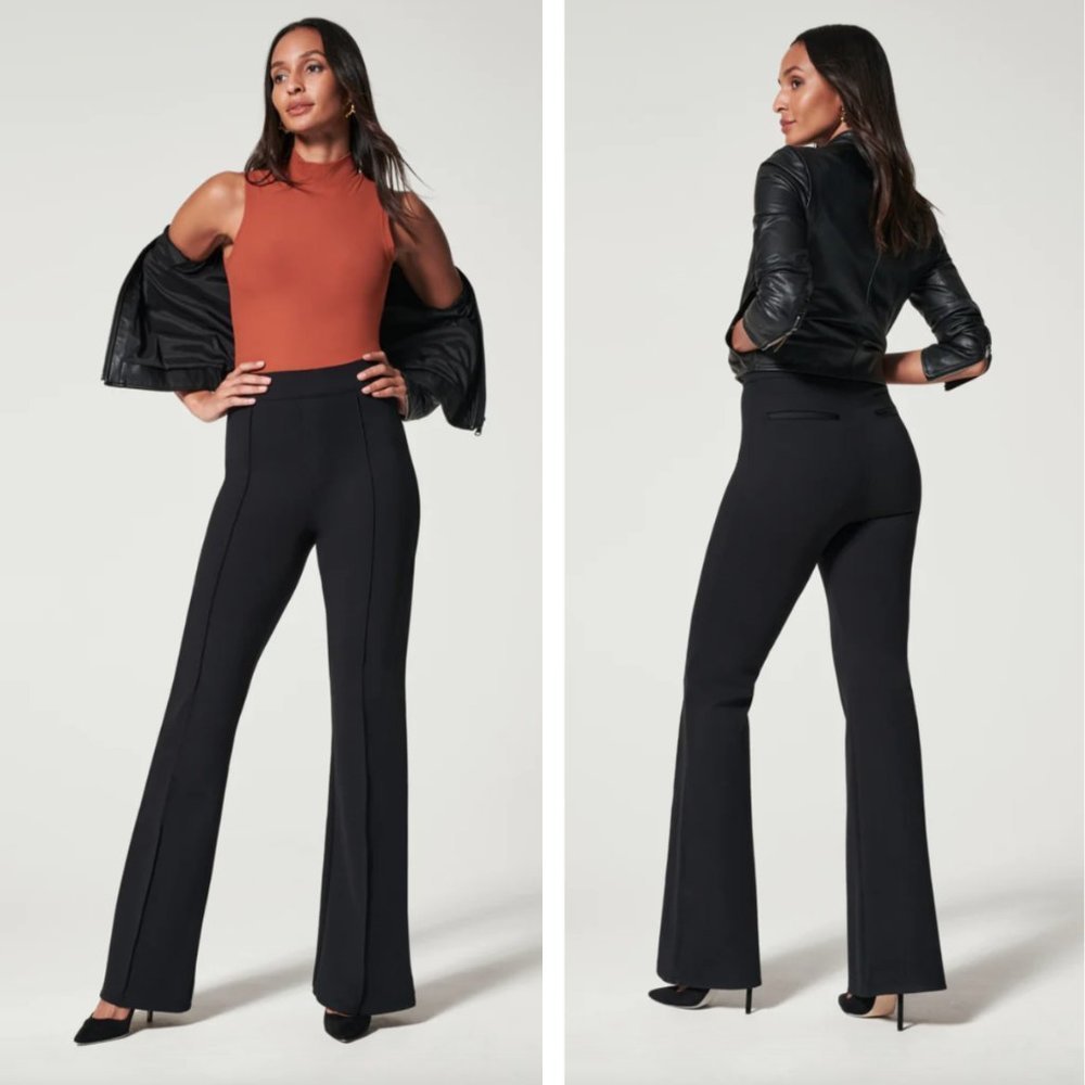 SPANX The Perfect Pant Hi-Rise Flare Black Ponte Shapewear Neutral Office Casual